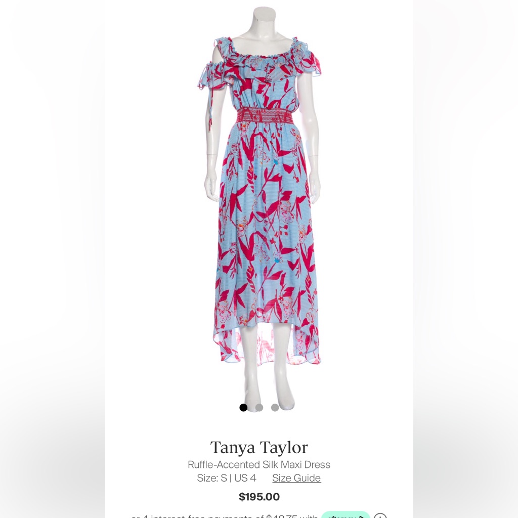 Tanya Taylor Size 4 Ruffle-Accented Silk Maxi Dress